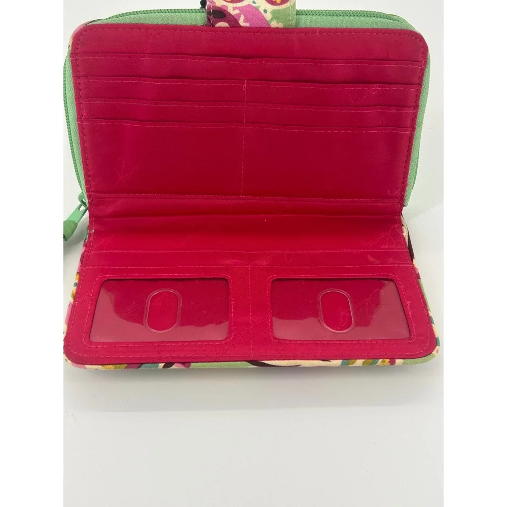 Vera Bradley Turn Lock Zip Around Wallet Pink Green Paisley Floral Y2K